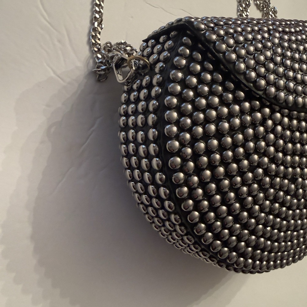 Ramla Bag Clutch Shoulder Bag Black Silver Metallic‎ Evening Party Handmade New - Picture 3 of 7
